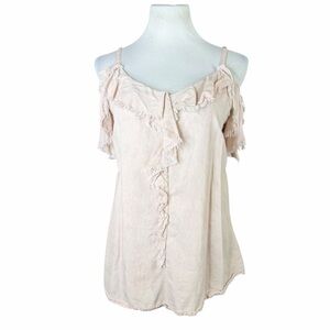 Billie T Light Pink Ruffle Cold Shoulder Blouse - Size Small